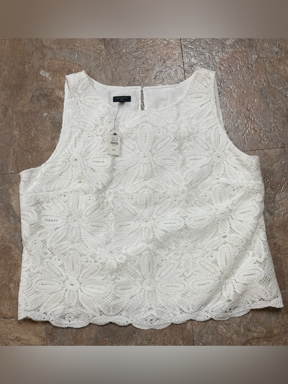 Talbots White Crochet Floral Tank Shell